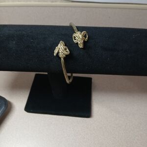 Gold Ram Head Bangle Bracelet
